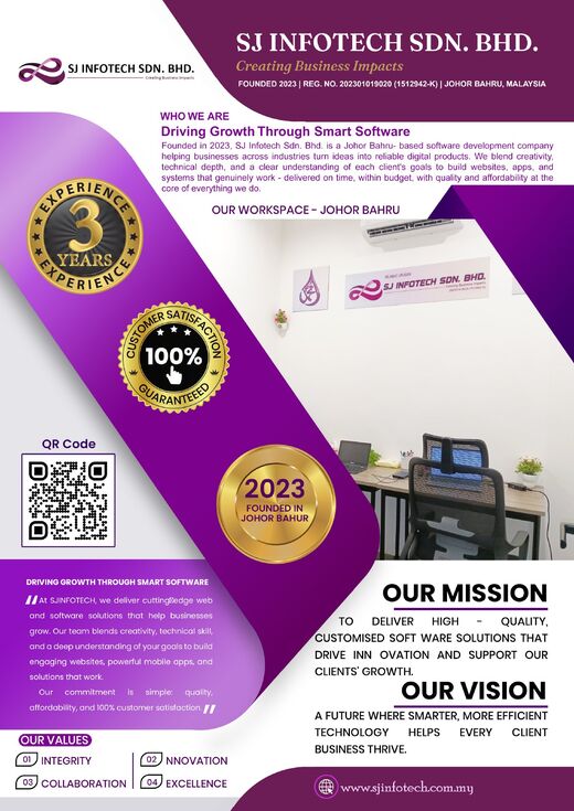 Brochure page 1 — Company overview, mission and vision