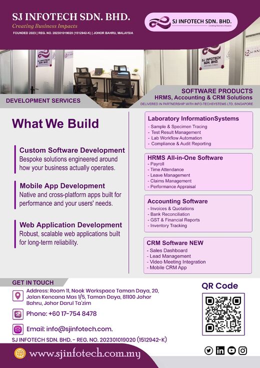 Brochure page 7 — What we build, products and contact